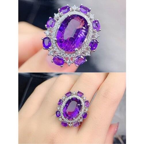 5 Carats Purple Crystal Amethyst Gemstones Diamonds Flower Rings for Women 18k White Gold Silver Color Fine Jewelry Gifts Bijoux