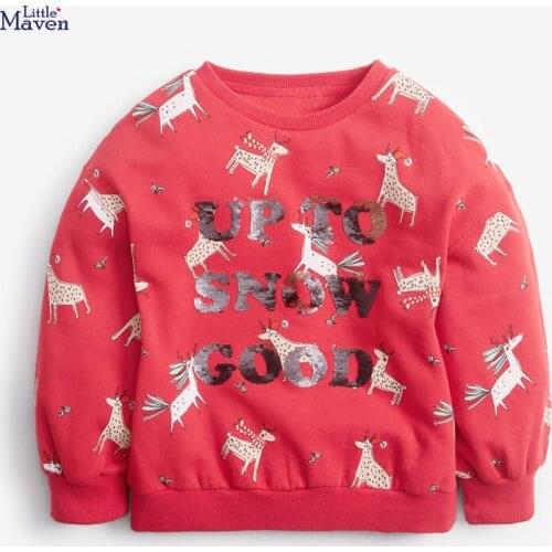 Little Maven New Autumn Spring Children Red Elk Fleece Letters Sequin Cotton Full- sleeved 2-7yrs O-neck Girls Hoodies Sweaters