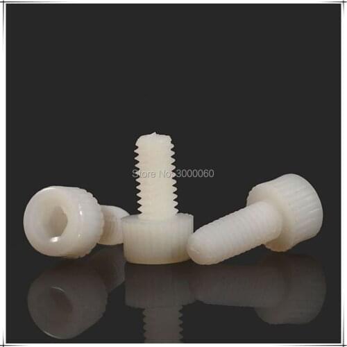 M3 M4 M5 DIN912 White Plastic Nylon Hexagon Socket Head Cap Bolt Knurled Head Machine Screw 500pcs/lot