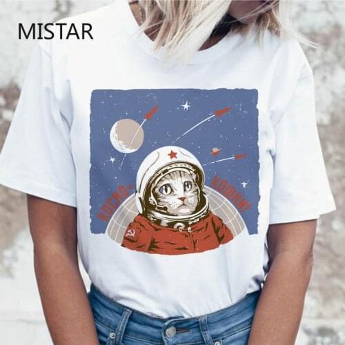 Soviet Union Russia Fashion t shirt Print Funny Cat T-shirt Women Casual White Tops Graphic Tees women clothes 90s dropshipping