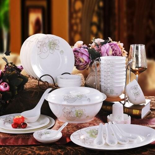 Jingdezhen ceramic tableware bowl set 56 bowl dish spoon bone china tableware suit suit
