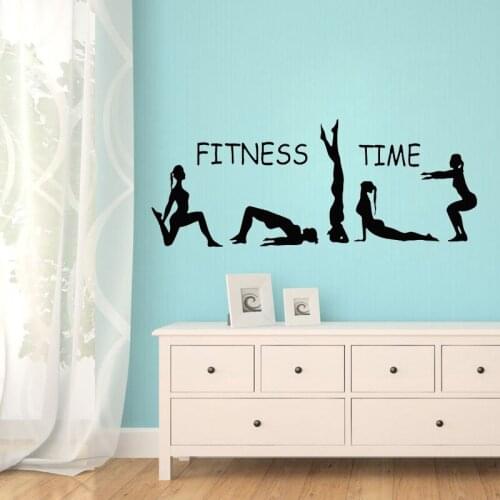 Fitness Time Wall Stickers Sport Girls Gymnast Yoga Art Murals Gym Home Deocr Vinyl Wallpaper Poster Wall Decoration