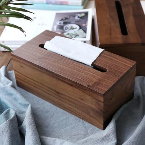 Walnut Tissue Cover For Bathroom Dining Table Bedroom Office Rectangle Tissue Box Holder Cover/Napkin Dispenser