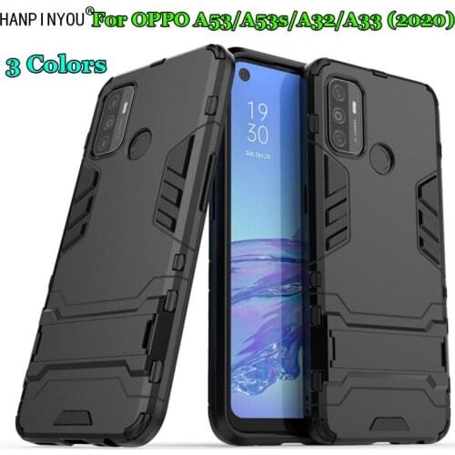 For OPPO A53 A53s A32 A33 2020 6.5" Hybrid Soft TPU + Hard PC Dual Layer Armor Case Shockproof Bumper Stand Holder Cover Shell