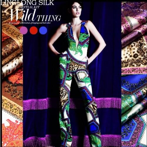 PRINTED SILK STRETCH SATIN 118cm width 19momme/Pure Mulberry Silk Tissus For Wedding Party Dresses Sewing Leopard