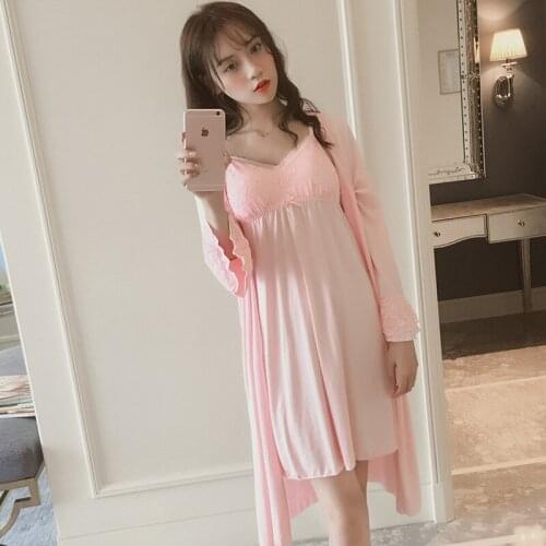 Goddess Court With Chest Cushion Sexy Modale Sleepwear Female Lace Princess Nightgown Suspended Lovely Nightdress Two Pieces