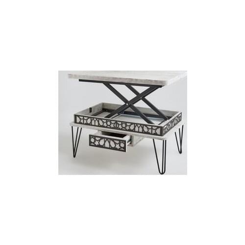 Modern lux Melek-1 Lux Metal Pedestal Drawer Smart Coffee table, Desk, Dining table, Antique White coffe table