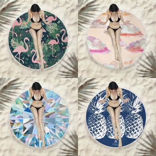 Sugan Life Flamingo Boho Women Pool Large Beach Towel Round Fringe Sunscreen Shawl BBQ Picnic Mat Pad For Adults Free shipping