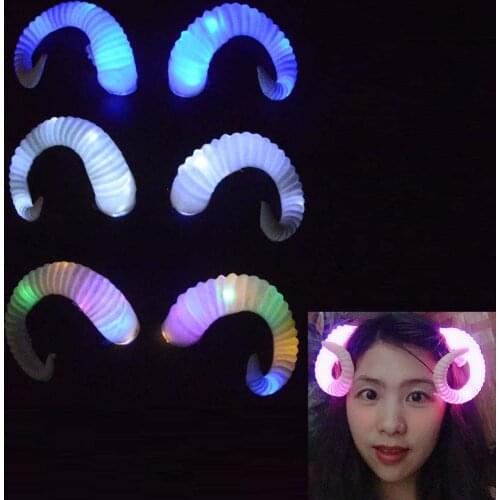 LED Glow Light White Goat DIY Cosplay Blinking Headband Sheep Horn Gothic Craft Head Wear Neon Party home decor