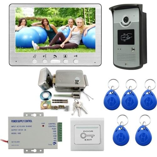 Video intercom access control system door camera waterproof 1000TVL RFID electric door lock 7" video door phone entry system