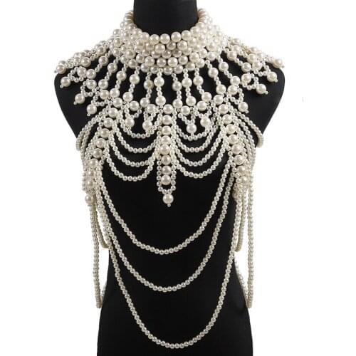 Retro Pearl Shawl Necklace Stage Costume Catwalk Show Clothing Nightclub Gogo Dancing Performance Wear Accessories VDB3999