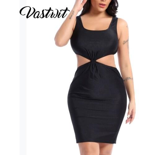 Womens Sexy Bodycon Mini Dress Sleeveless Basic Black Club Dress