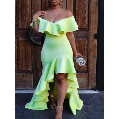 Women Dress Party Off Shoulder Ruffles High Low Irregular Length Occasion Celebrate Prom Event Night Out Club Female African New