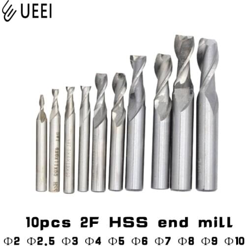 10pcs 2-edge HSS milling cutter for CNC machining center 2mm 2.5mm 3mm 4mm 5mm 6mm 7mm 8mm 9mm 10mm metal processing tool