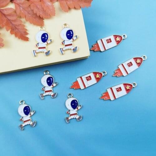 10pcs New DIY Jewelry Accessories Enamel Charm Rocket Astronaut Alloy Pendants Earrings Bracelets Charms Floating Handmade