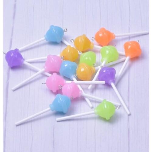 10Pcs Mix 6 Colors Resin Simulation Sugar Candy Lollipop Charms Food Pendant For Decoration Bracelets Necklaces Jewelry Making