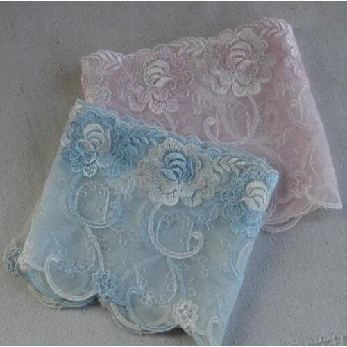 2 Meters Blue Pink Lace Fabric 12cm Width Lace Trim DIY Doll Craft for Sewing Embroidered Lace Trim Clothing Free Shipping