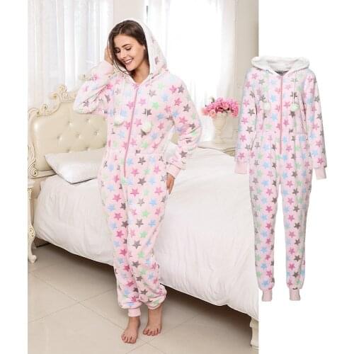 2020 Sleepwear pijama unicornio Womens Fashion Printing Hooded Flannel Long Sleeve Onesies for Adults Kigurumi