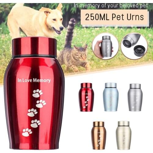 250ML Gold/Silver Stainless Steel Urns Pet Dog Cat Bird Hamster Cremation Ashes Souvenir Coffin Ashes Pet Memorial Dropshipping