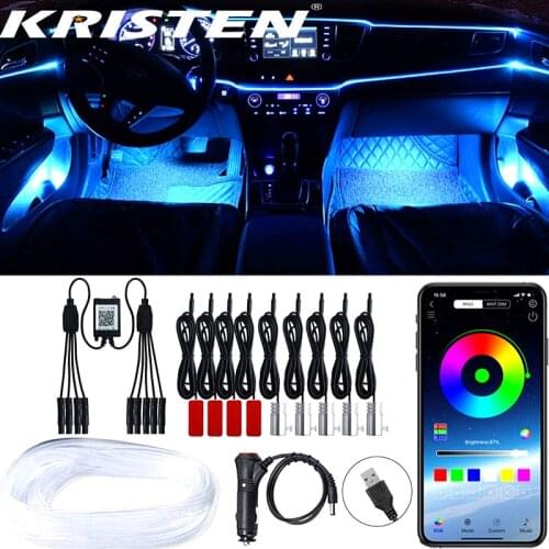 Car Led Ambient Light Neon Wire Strip Lights Interior Decor Fiber Optical Decorative Lamp 9 in 1 Auto Fiber Optic Strip Kits