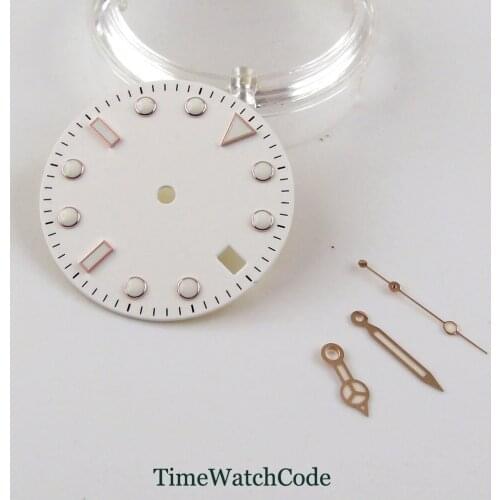 28.5mm Watch Dial Watch Hands Parts Fit For Miyota8215 821A 82 Series NH35A Movement Roes Golden Luminous Replacement