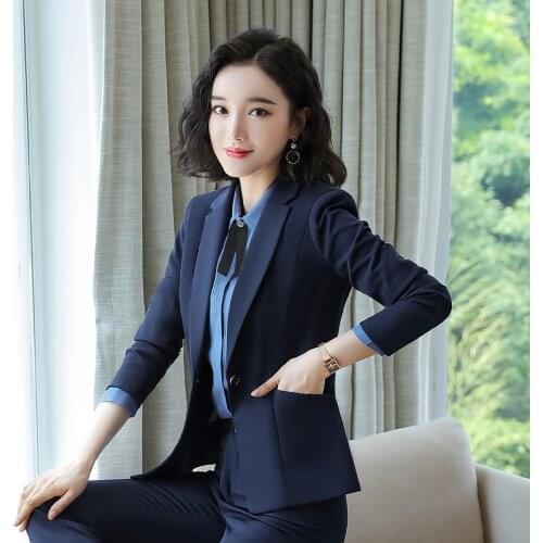 Women 2 Piece Set Formal Pants Suits Blazer Jacket Office Lady Work Business Uniform Trousers 2019 Fall Winter Clothing S-5XL