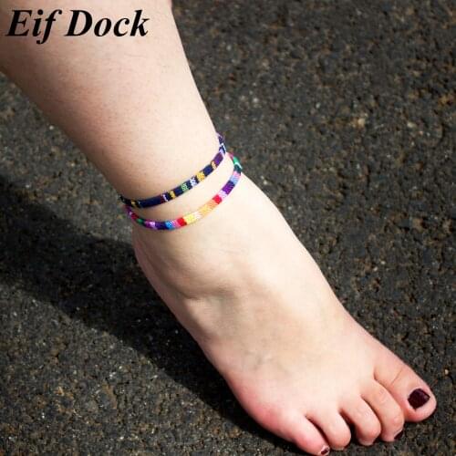 Eif Dock Ethnic Bohemian Wave Handmade Anklets for Women Vintage Cotton Rope Leg Ankle Anklet Charms Bracelet Beach Jewelry