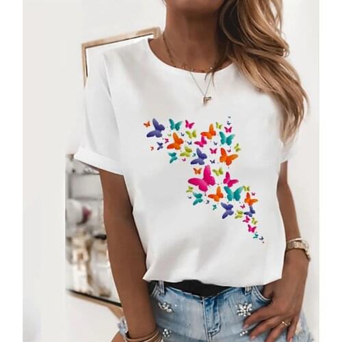 Aesthetic Summer Clothes for Women Tops Mujer A Group of Colored Butterflies Print Funny Ladies Kawaii Tee Shirt Casual Tops