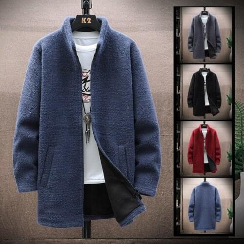 Cardigan sweater mens autumn and winter jacket loose casual fleece sweater long sleeve mid-length handsome mens clothing
