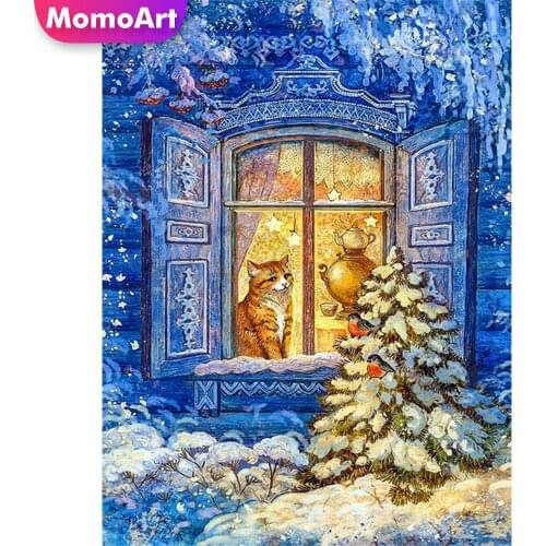 MomoArt DIY Diamond Embroidery Cat Picture Of Rhinestone Animal Diamond Painting Full Drill Square Mosaic Winter Home Decor