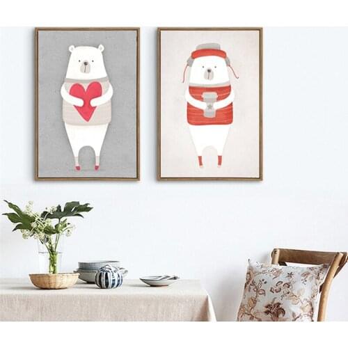 HAOCHU Cartoon Lovely Polar Bear Animal Wall Poster Canvas Painting for Baby Nursery Room Kindergarten Modern Wall Picture Decor