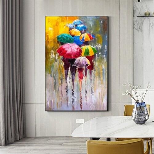 Girl Holding An Umbrella Oil Paintings on Canvas Abstract Portrait Posters and Prints Wall Pictures for Living Room Home Decor