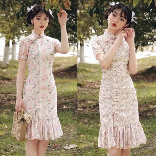 Chinese Traditional Improved Cheongsam Qipao Dress Modern 2021 Dresses Summer for Girl Cheongsams Plus Size Oriental Party Dress