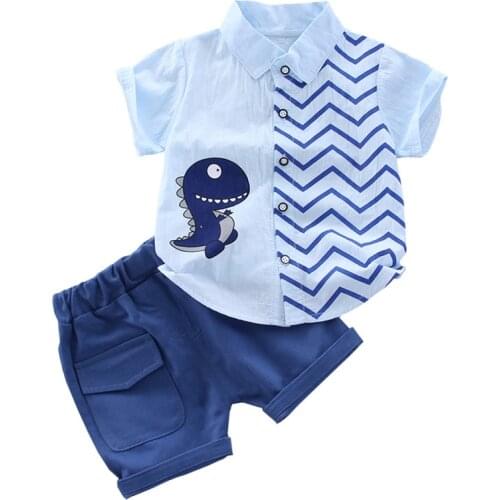 Summer Toddler Baby Boy Clothes Cute Dinosaur Tops Short Blue Pants 2Pcs Oitfits Cotton Printed Short Sleeve Casual Clothes Set