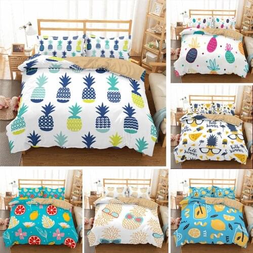 Pineapple Bedding Set 2/3Pcs Duvet Cover & Pillowcase(s) 3D Printed Quilt Cover Home Textile Gift