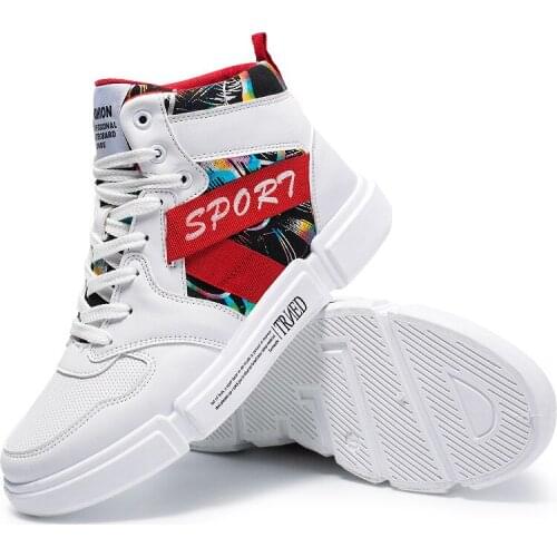 Spring NEW Men Sports Shoes High top White Sneakers Streetwear Comfortable Chunky Sneakers Mens Shoes Trainers Walking Man Shoe