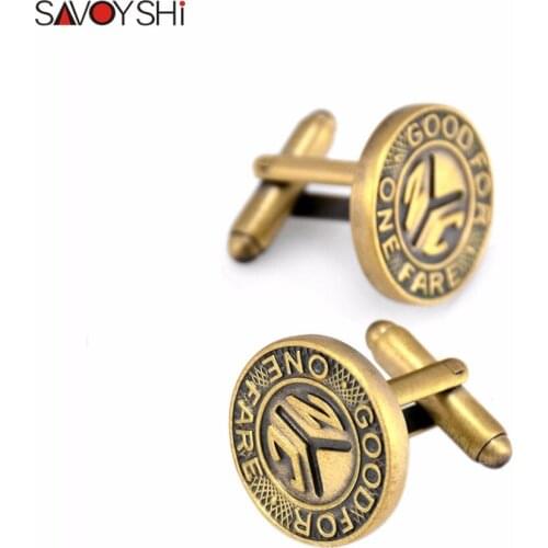 SAVOYSHI Round Bronze Coin Cufflinks for Mens Cuff buttons High Quality Jewelry Cheap Cuff link Novelty Man Groom Wedding Gift