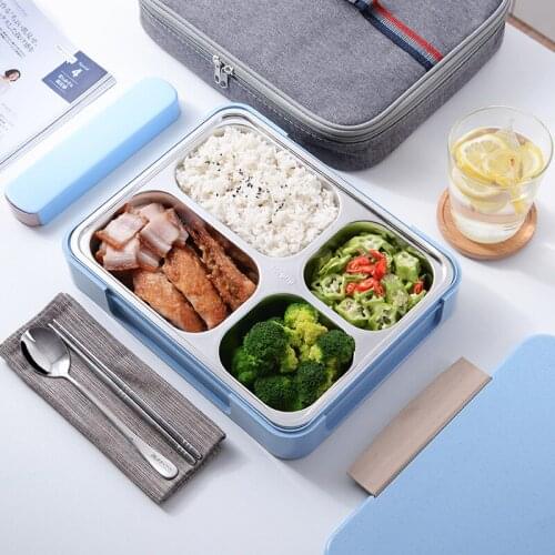 Stainless Steel Lunch Box 1250ml Leakproof Bento Box Microwavable Foond Container With Portable Bag Thermal Insulation