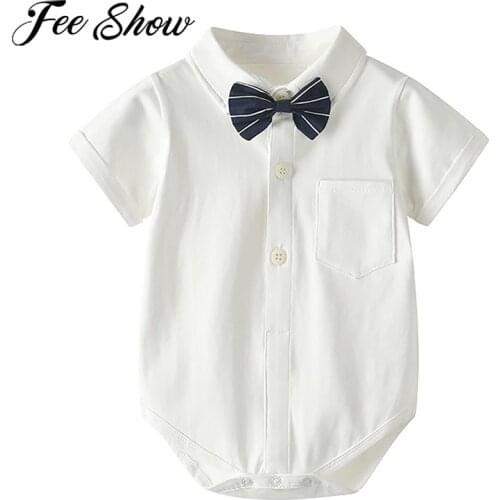 Summer Infant Baby Boy Christening Outfit Infant Boy Wedding Party Romper Formal Gentleman Suits Bowtie Baptism Baby Boy Clothes