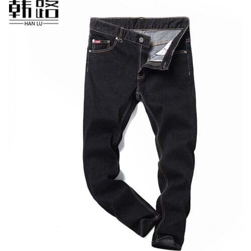 HANLU hot sale Spring autumn mens black Stretch jeans Straight slim Retro trouser Casual fashion Small fresh jean Popular youth