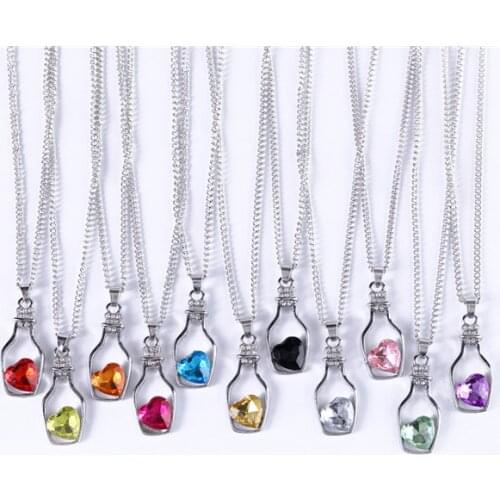 Candy Colors Trendy Crystal Love Heart Drift Bottle Pendant Necklace Fashion For Women Girl