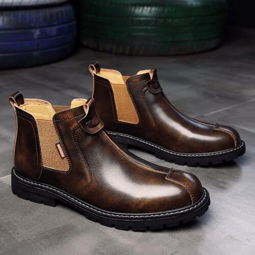 Yomior New Winter Fashion Luxury Brand Vintage Men Shoes Real Leather Dress Ankle Boots Cowhide Tooling British Chelsea Boots
