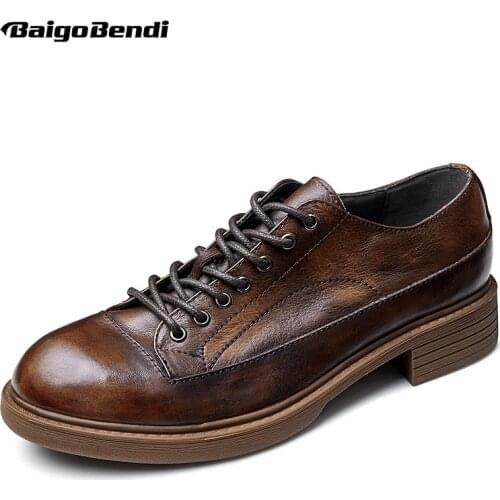 Summer Man Leather Shoes Retro Office & Career Mens Lace-up Round Toe Oxfords Top Full Grain Leather