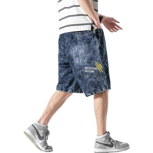 Mens summer jeans shorts loose casual denim shorts fashion straight harem pants
