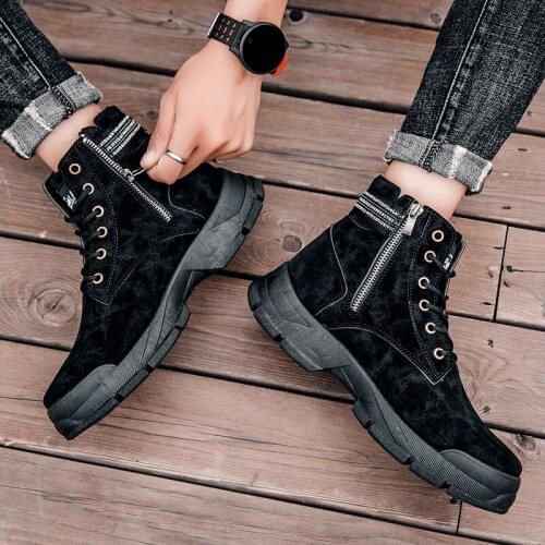 2021 Winter New Korean Mens High-top Military Boots Keep Warm Outdoor Sports and Leisure Wear-resistant Non-slip Walking Shoes
