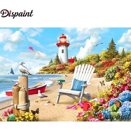Dispaint 5D Diy Diamond Painting Cross Stitch "Tower sea scenery" Home Decor Full Rhinestones Inlay Diamond Embroidery A12610