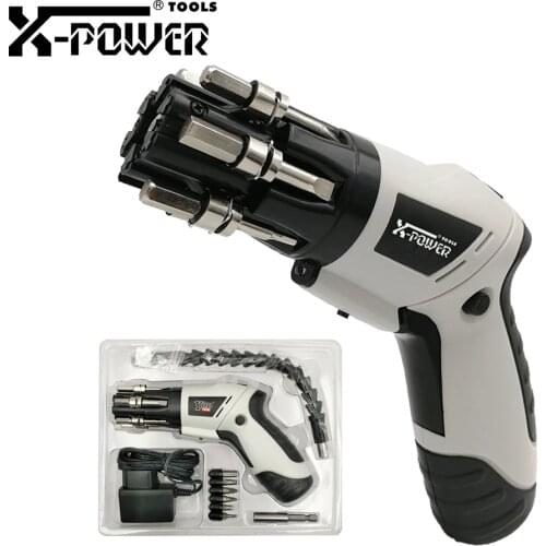 X-power Electric Screwdriver Set Cordless Screw Gun Kit Quick Change 6 Bits With Flexible Shaft 6pcs Extra Bits For Home DIY Use