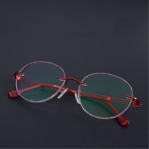 Blu-ray Invisible Screw for Rimless Diamond Trimming Round Glasses Frames Vintage Eyeglasses Rimless Eyeglass Frames