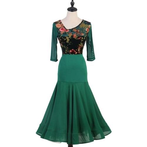 New Modern Dance Competition Dress Women Adult Short Sleeve Big Swing Ballroom Dance Examination Skirt Waltz Dancewear DQL4761