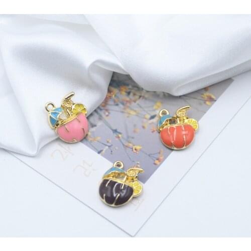10pcs/pack Lovely Summer drink Coconut sun umbrella lemon Enamle Charms Metal Earring DIY Fashion Jewelry Accessories